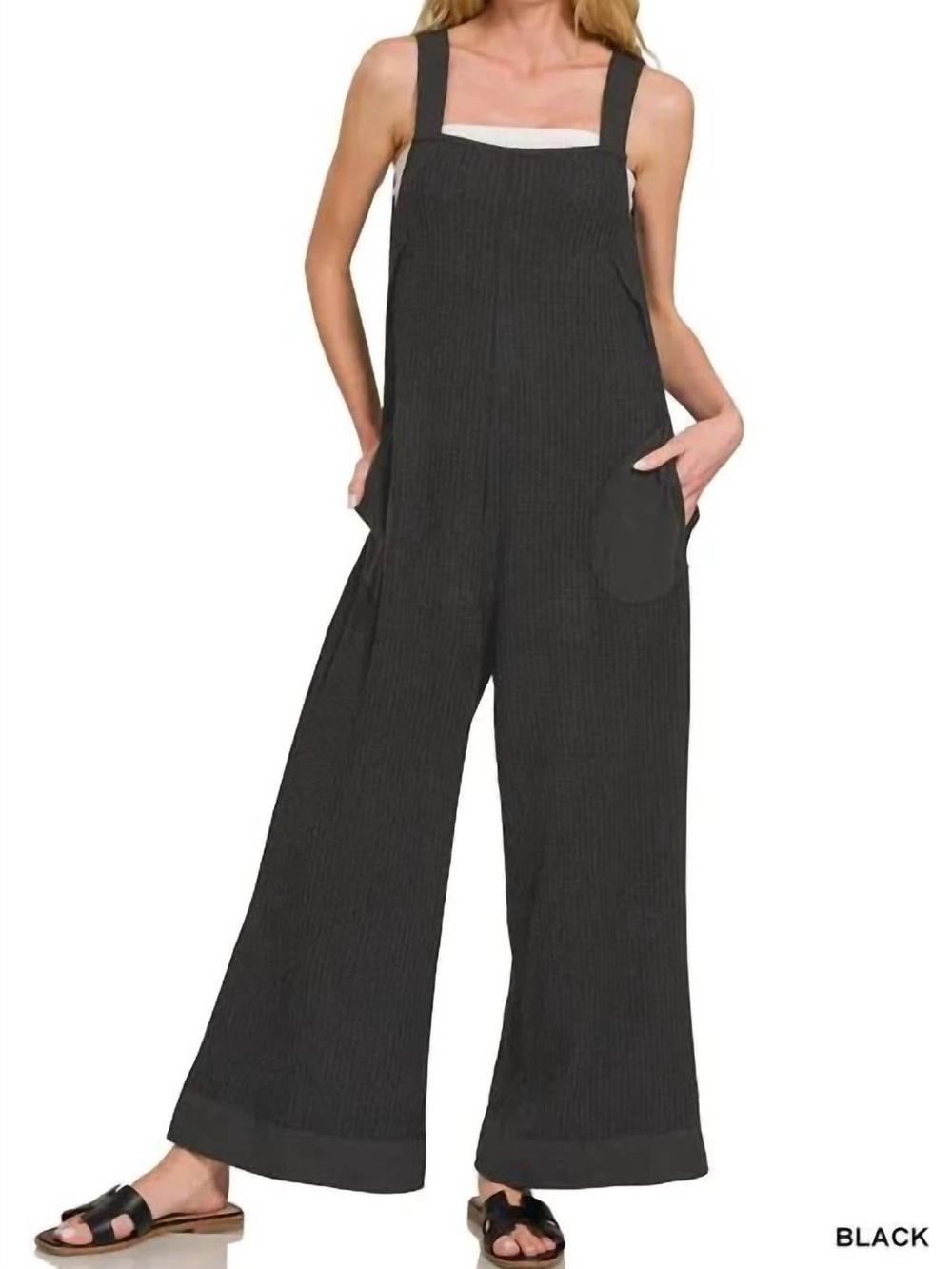Zenana Washed Black Wide-Leg Jumpsuit